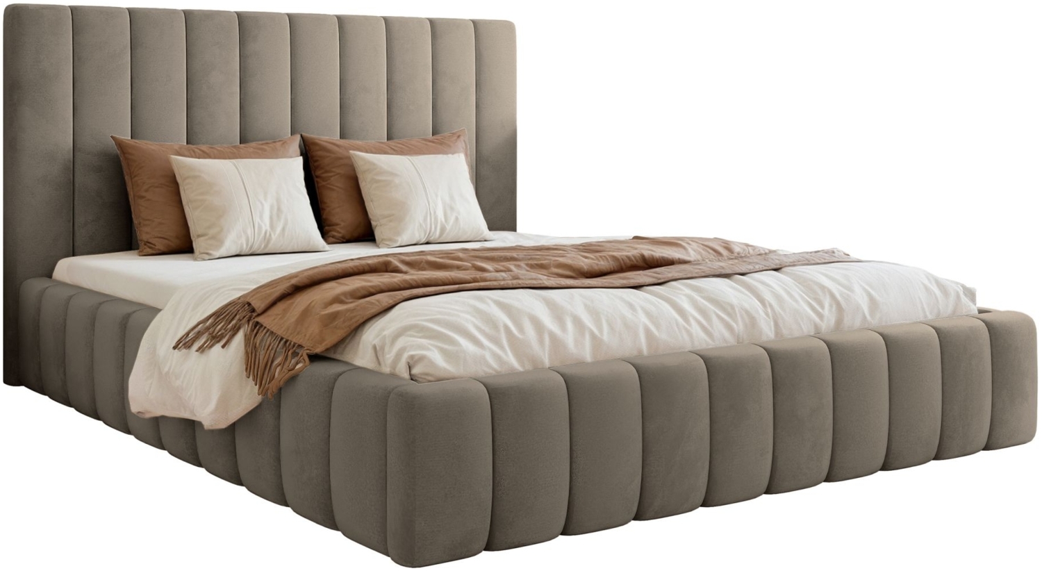 Selsey 'Fiarro' Polsterbett mit Bettkasten, Velours, graubeige, 160x200 cm Bild 1