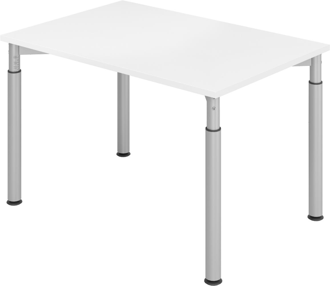 bümö höhenverstellbarer Schreibtisch 120x80 cm in weiß, Gestell silber - PC Tisch höhenverstellbar & klein, höhenverstellbarer Tisch Büro, kleiner Computertisch verstellbar, Y-Serie, YS-12-W-S Bild 1