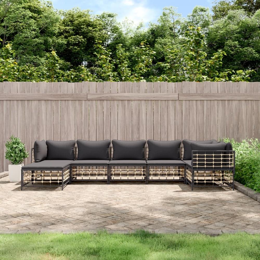 vidaXL 7-tlg. Garten-Lounge-Set mit Kissen Anthrazit Poly Rattan 3186775 Bild 1