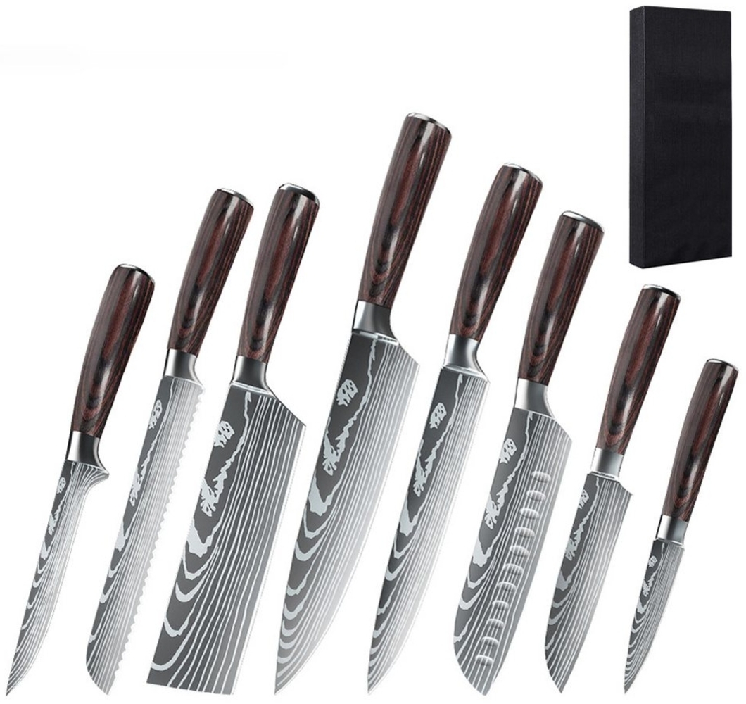 MDHAND Messer-Set Küchenmesserset aus 7Cr17 Edelstahl (Set, 8-tlg), Küchenmesser mit ergonomischem Holzgriff, Geschenkbox Bild 1