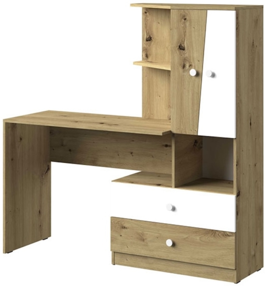 Schreibtisch-Kombination mit Aufsatzschrank "Nero" Computertisch 150x50cm artisan eiche weiß matt Bild 1