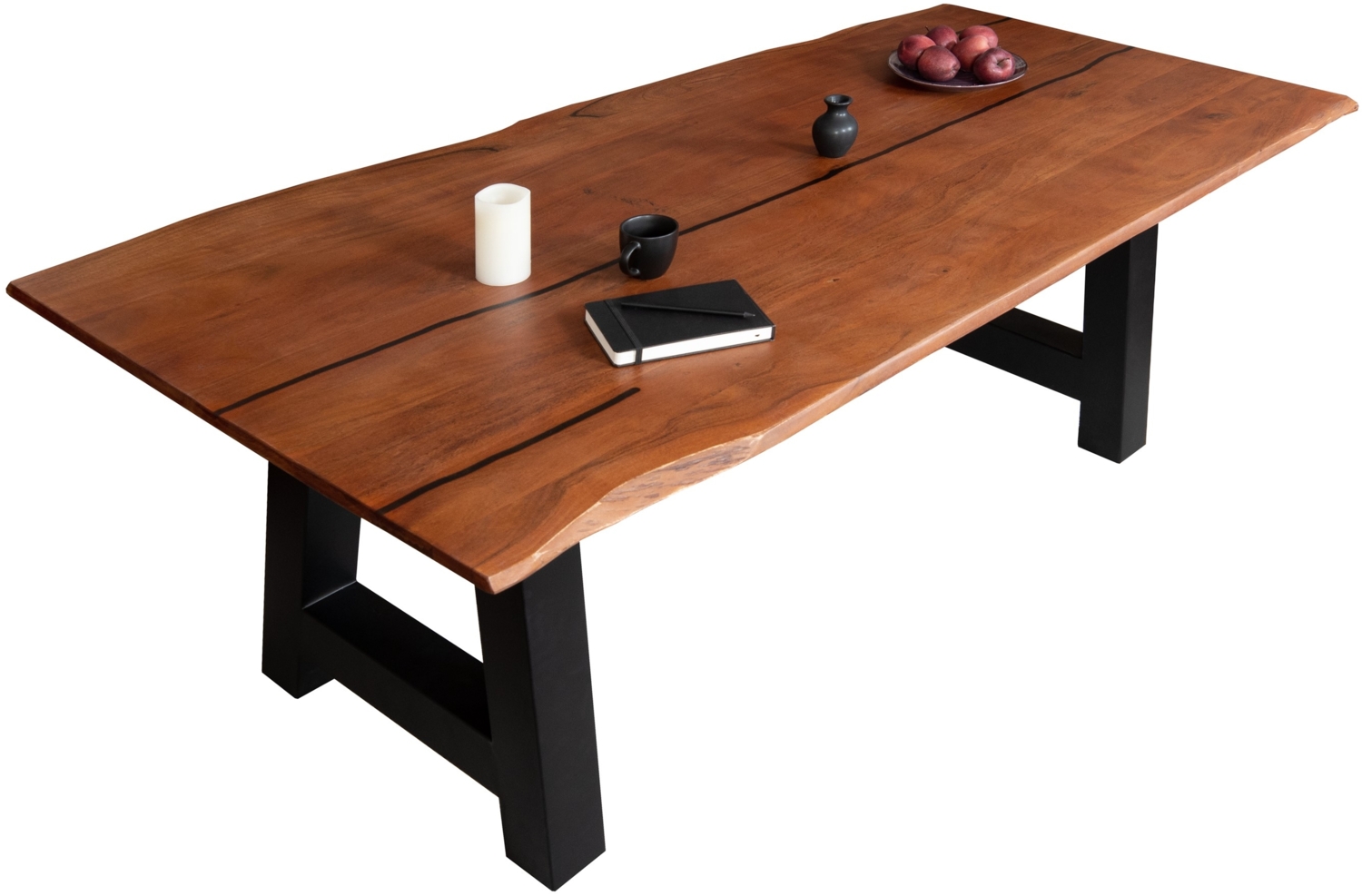 Baumkantentisch Akazie mit schwarzen Resin-Adern nussbaumfarben 220 x 100 cm A-Gestell schwarz POLLY 92376478 Bild 1