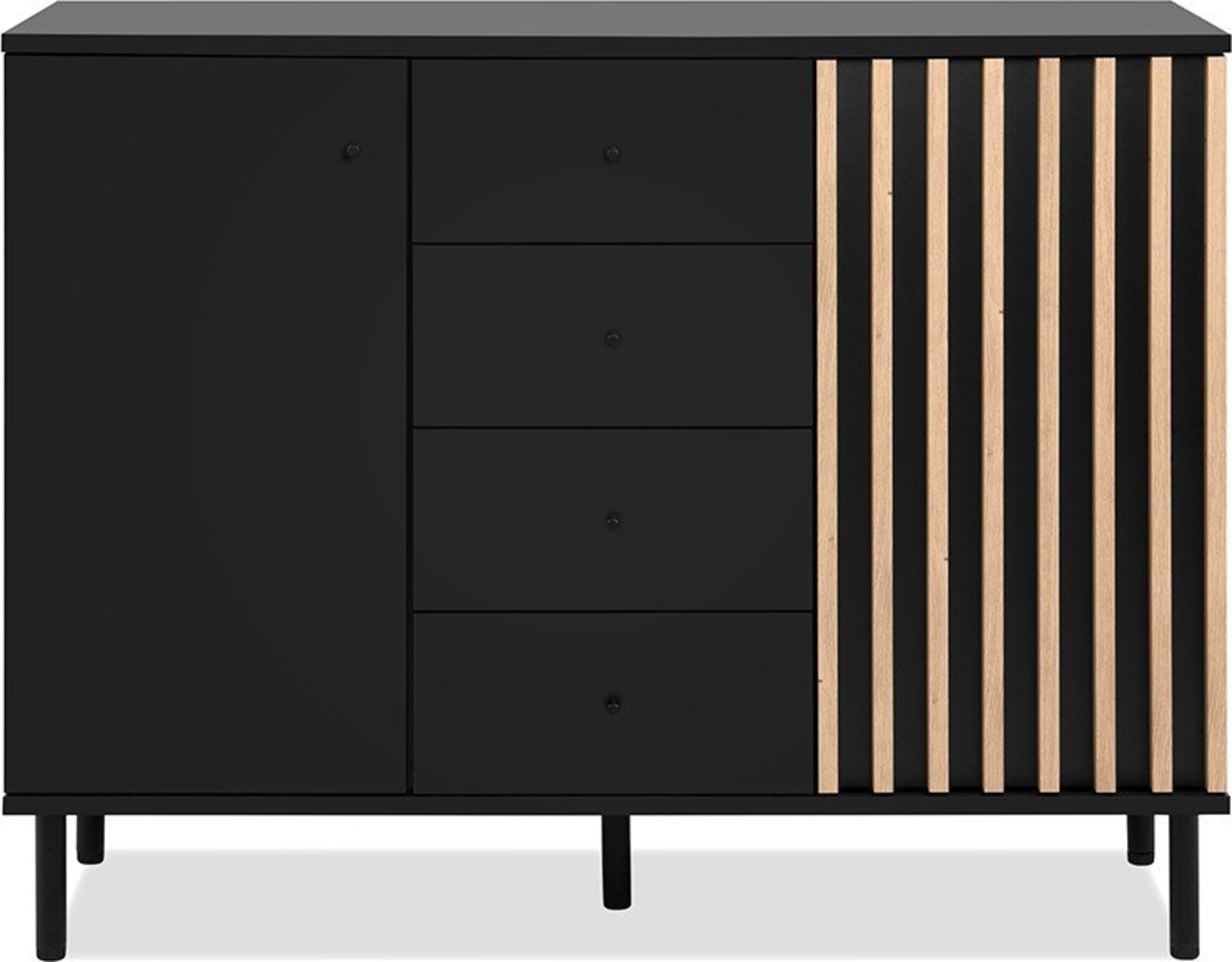 Calicosy Sideboard 2 Türen 4 Schubladen Schwarz und Holz B118 cm - MONZA - Helles Holz Bild 1