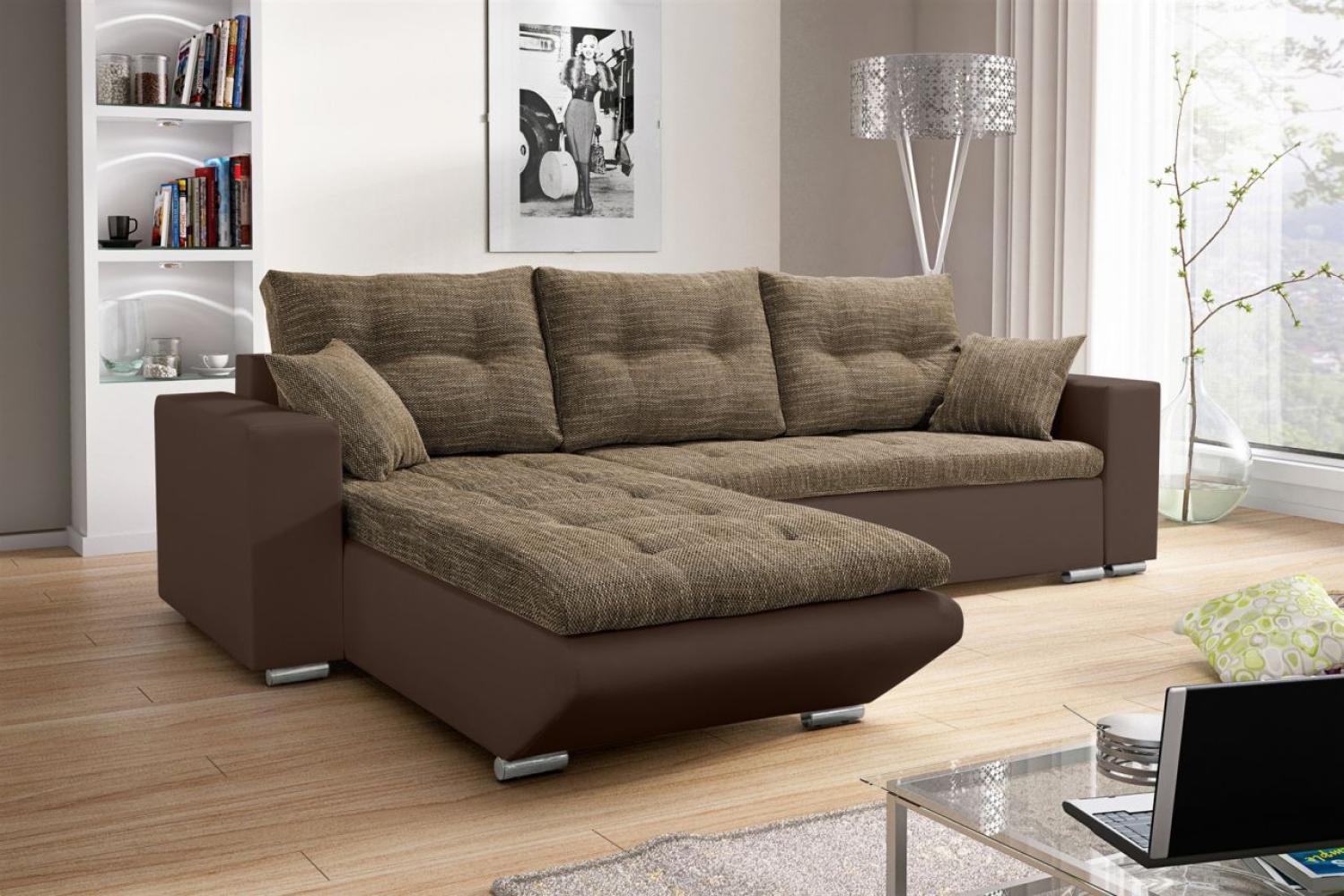 Ecksofa Sofa NINO mit Schlaffunktion Braun-Hellbraun Ottomane Links Bild 1