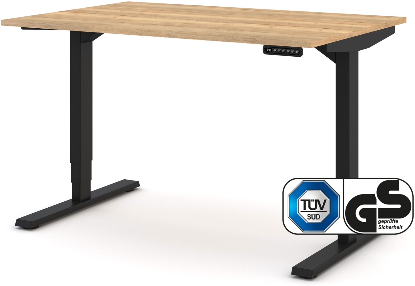 ASSMANN Elektrisch höhenverstellbarer Schreibtisch Y-Line 120x80cm Eiche Natura Schwarz Metall Holz Melaminoberfläche Bild 1
