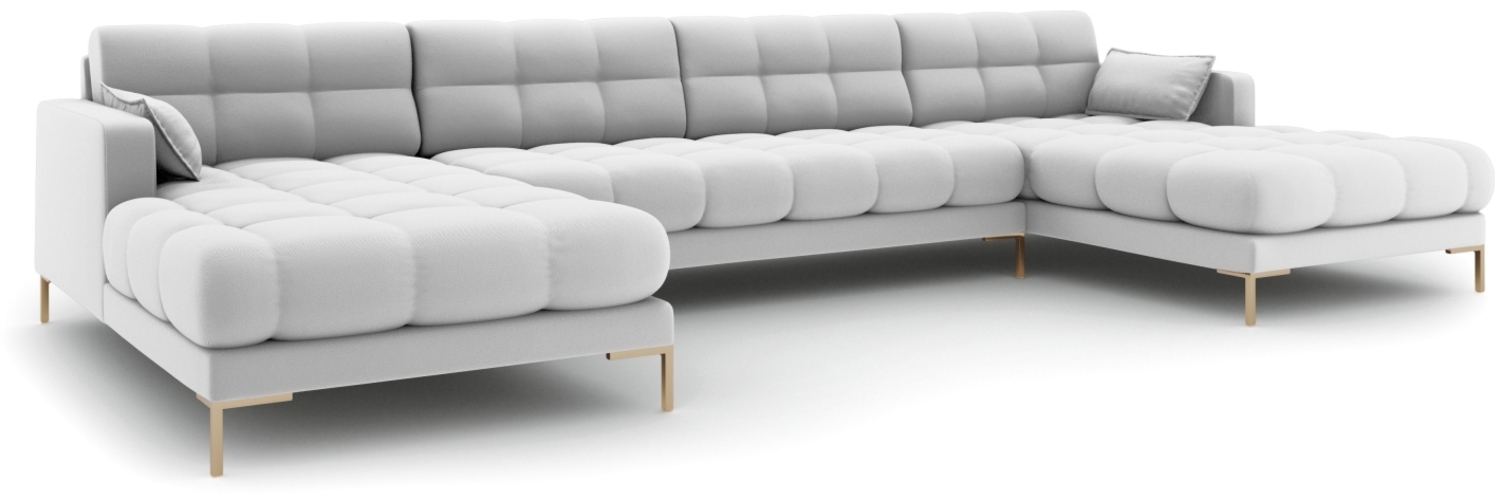Micadoni Panorama-Sofa Mamaia 6-Sitzer Strukturierter Stoff Hellgrau Metall Gold Bild 1
