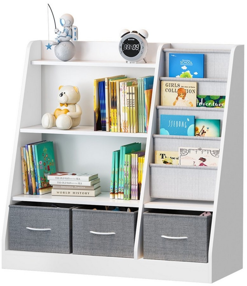 radelldar Bücherregal kinderregal mit Aufbewahrungsboxen und 4 Ablage,91x38x92cm, 2 offenen Fächern,4 Ablage, 3 Schubladen Bild 1