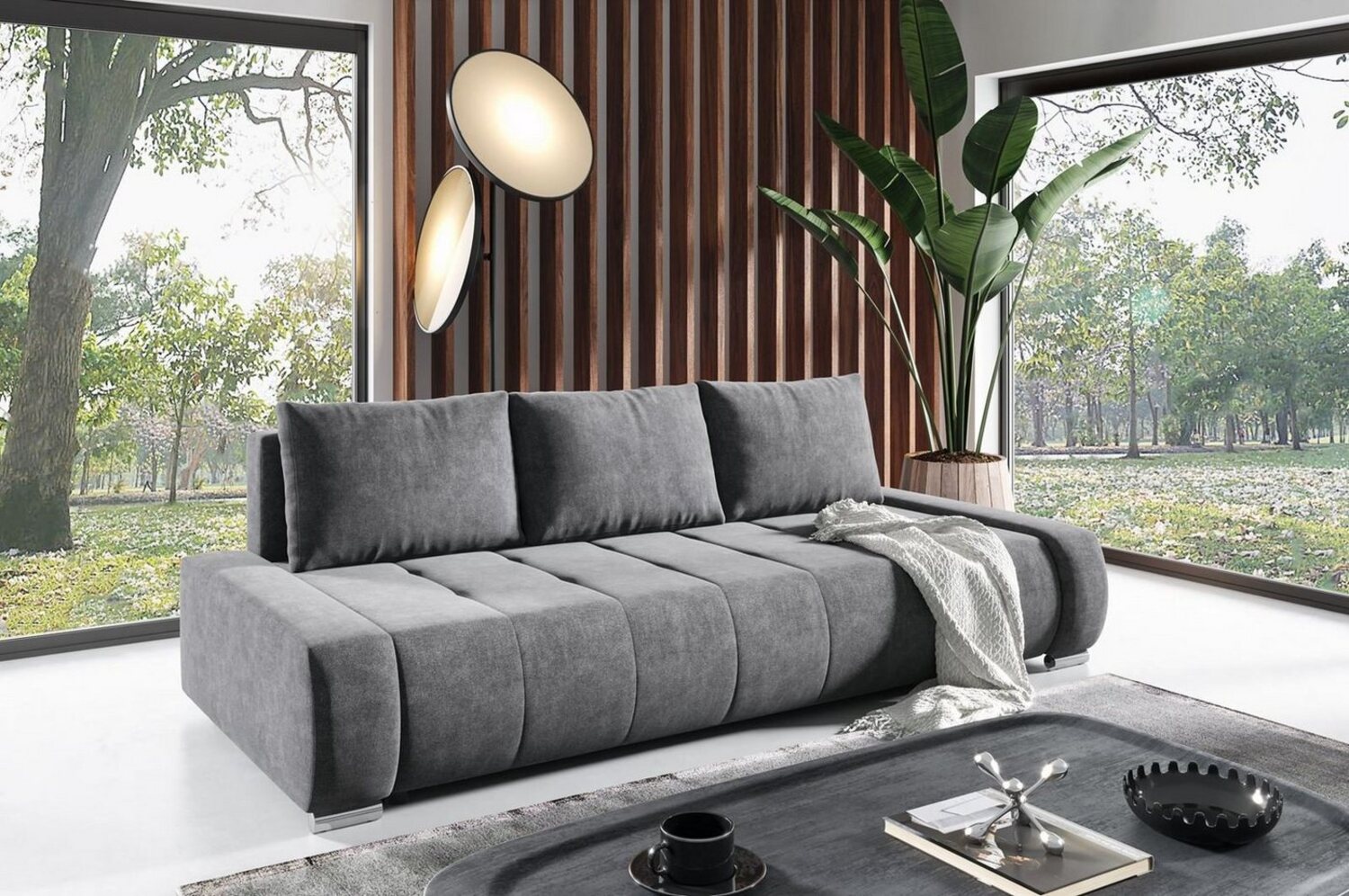 Beautysofa Schlafsofa Draco, mit Schlaffunktion, Bettkasten, Freistehendes, 3 Sitzer Polstersofa, aus Velours, modern Bild 1