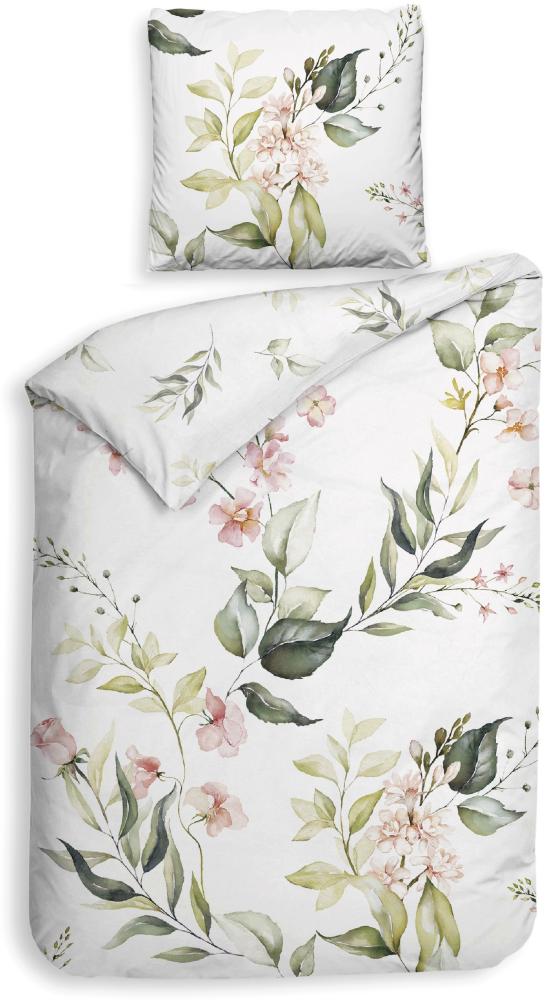 Heckett & Lane Satin Bettwäsche 135x200 Alloro White Rosen Blütenrispen rosa grün Bild 1