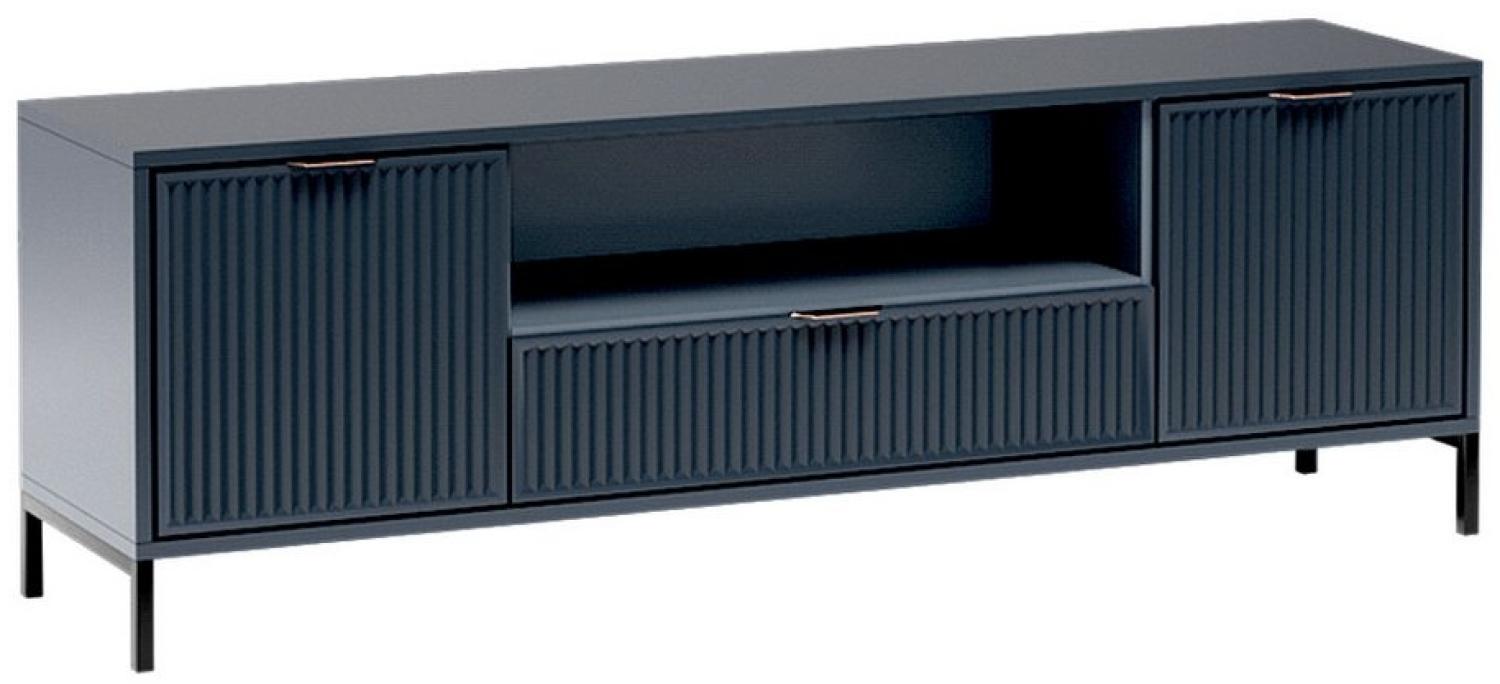 Lomadox Lowboard LAURO-161, Fernsehtisch Fernsehschrank TV-Schrank Indigo blau Rillenoptik 165 cm Bild 1