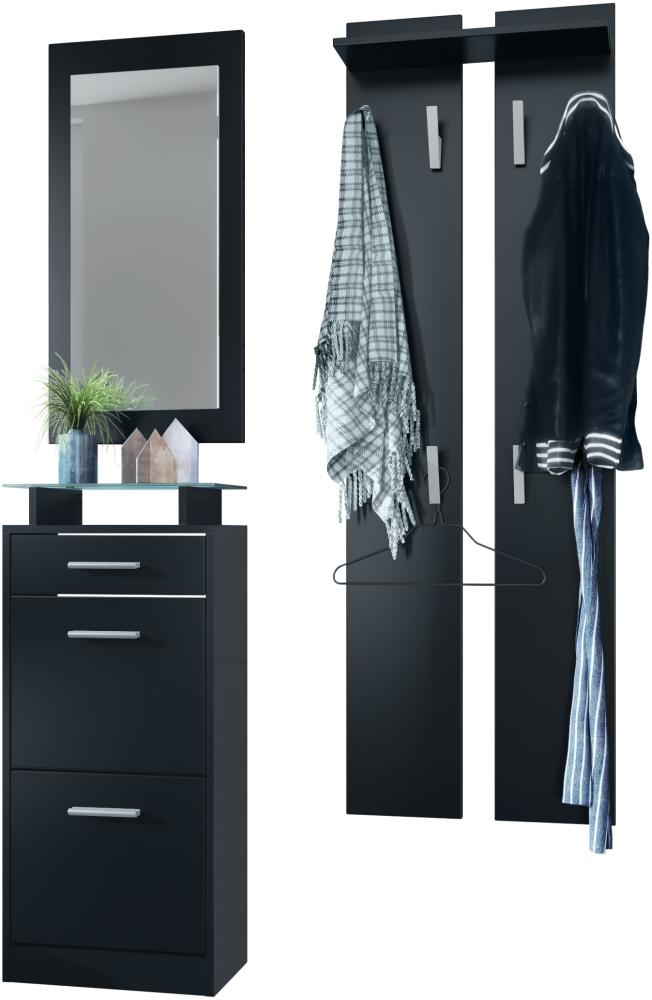Garderobenset Garderobe Loret V2 Mini, Korpus in Schwarz matt / Front in Schwarz matt Bild 1
