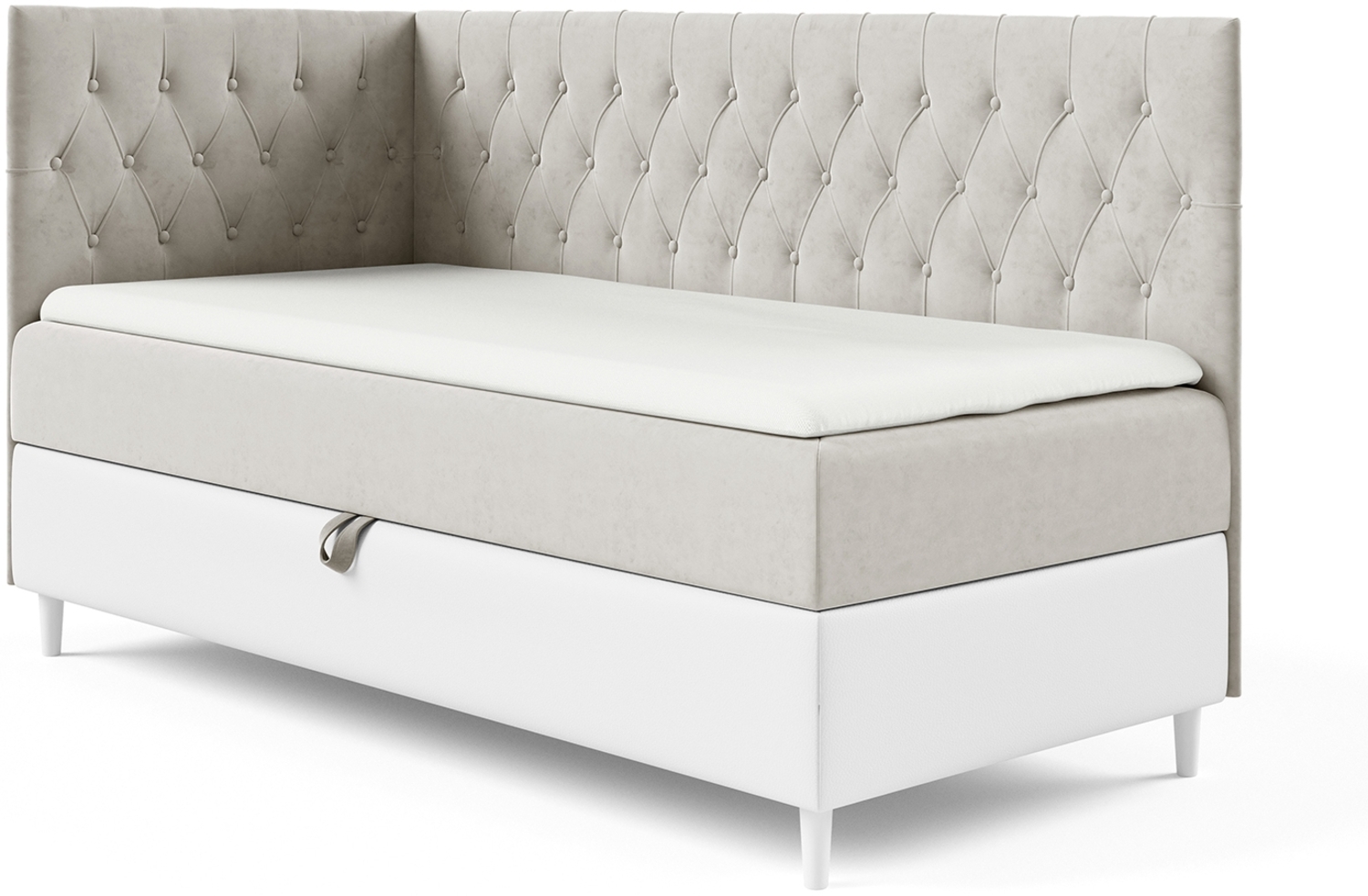 MEBLINI Kinderbett mit Bettkasten FILIPPO 3 80x200 Links - H3/Beige Samt Gepolstert Einzelbett mit Matratze - Polsterbett mit Stauraum - Bett mit Kopfteil – Stauraumbett Bild 1