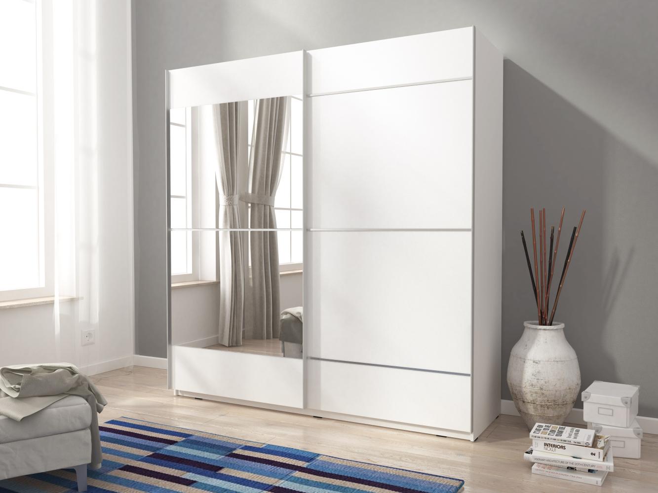 Domando Kleiderschrank Riccione M4 200 Modern Breite 200cm, Schwebetüren, praktische Facheinteilung in Weiß Matt Bild 1