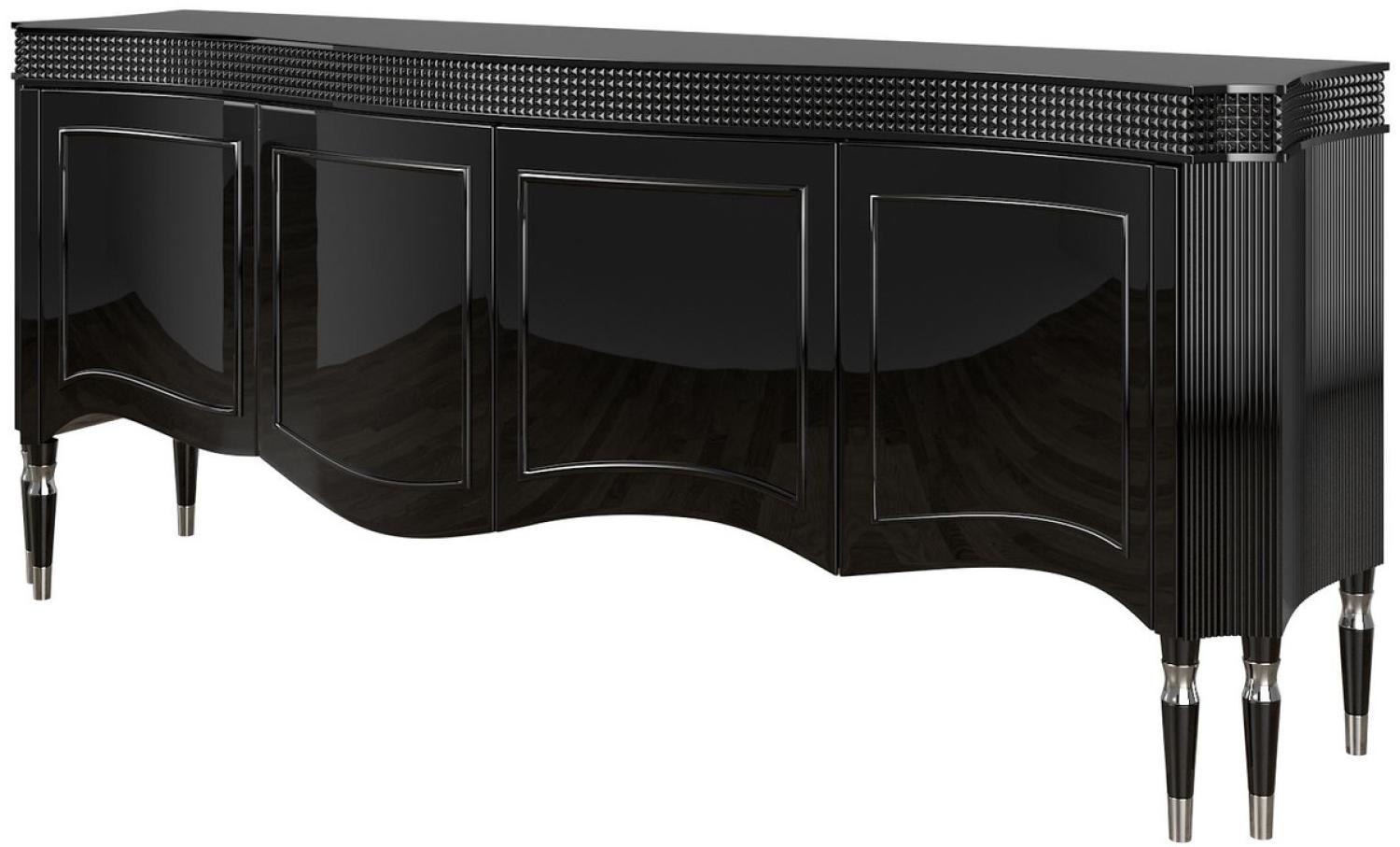 Casa Padrino Luxus Art Deco Sideboard Schwarz / Silber 220 x 53 x H. 93 cm - Edler Wohnzimmer Schrank mit 4 Türen - Art Deco Möbel Bild 1