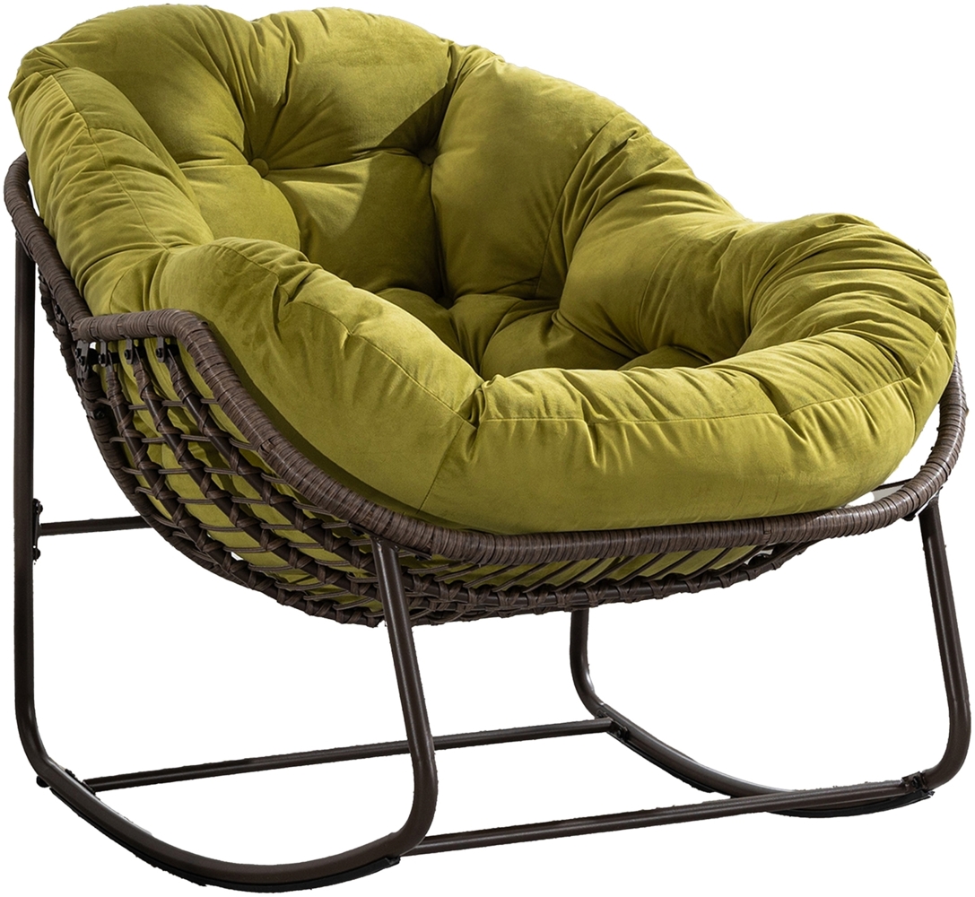 LVHOM Schaukelstuhl mit gepolstertem Kissen, Rattanstuhl mit Stahlrahmen, Lounge Sessel, Schaukelsessel, 1 St, für Balkon/Garten/Wohnzimmer/Schlafzimmer/Arbeitszimmer Bild 1