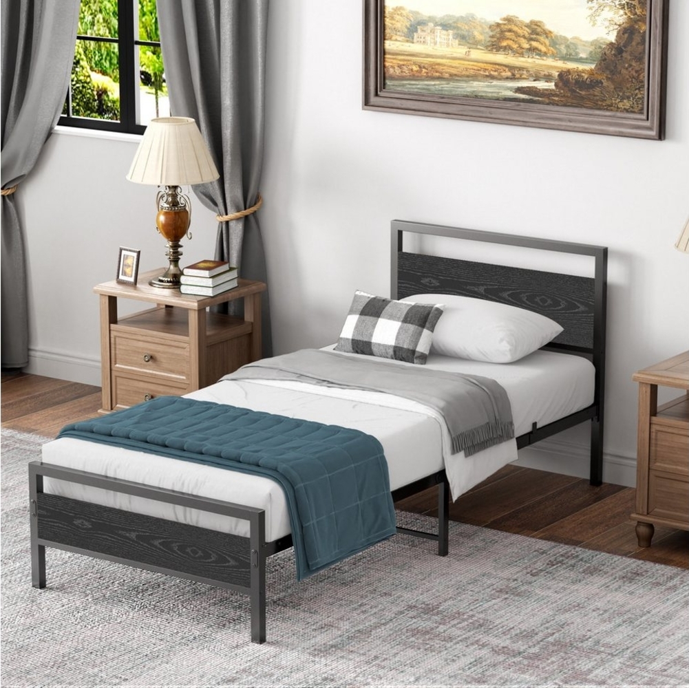 HAUSS SPOLE Metallbett mit MDF-Kopfteil, Lattenrost, modernes Design, 90 x 200 cm, schwarz (90 x 200 cm ohne Matratze), mit Lattenrost, Bettrahmen Gästebett Jugendbett Bild 1