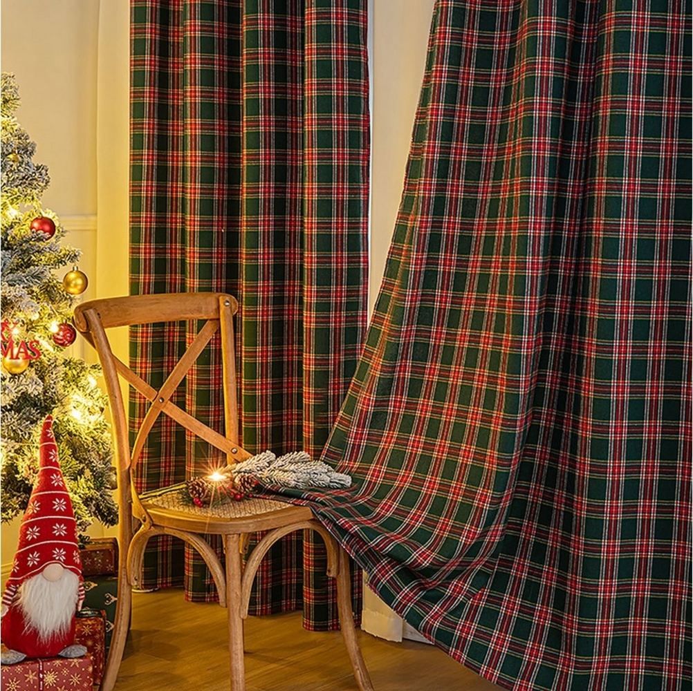 Jibenhome Vorhang Weihnachtsvorhänge Ösen Vorhang, Rot-Grün kariert Scheibengardine (2 St), für Weihnachts-, Winterparty-Dekor, Heimtextilien Bild 1