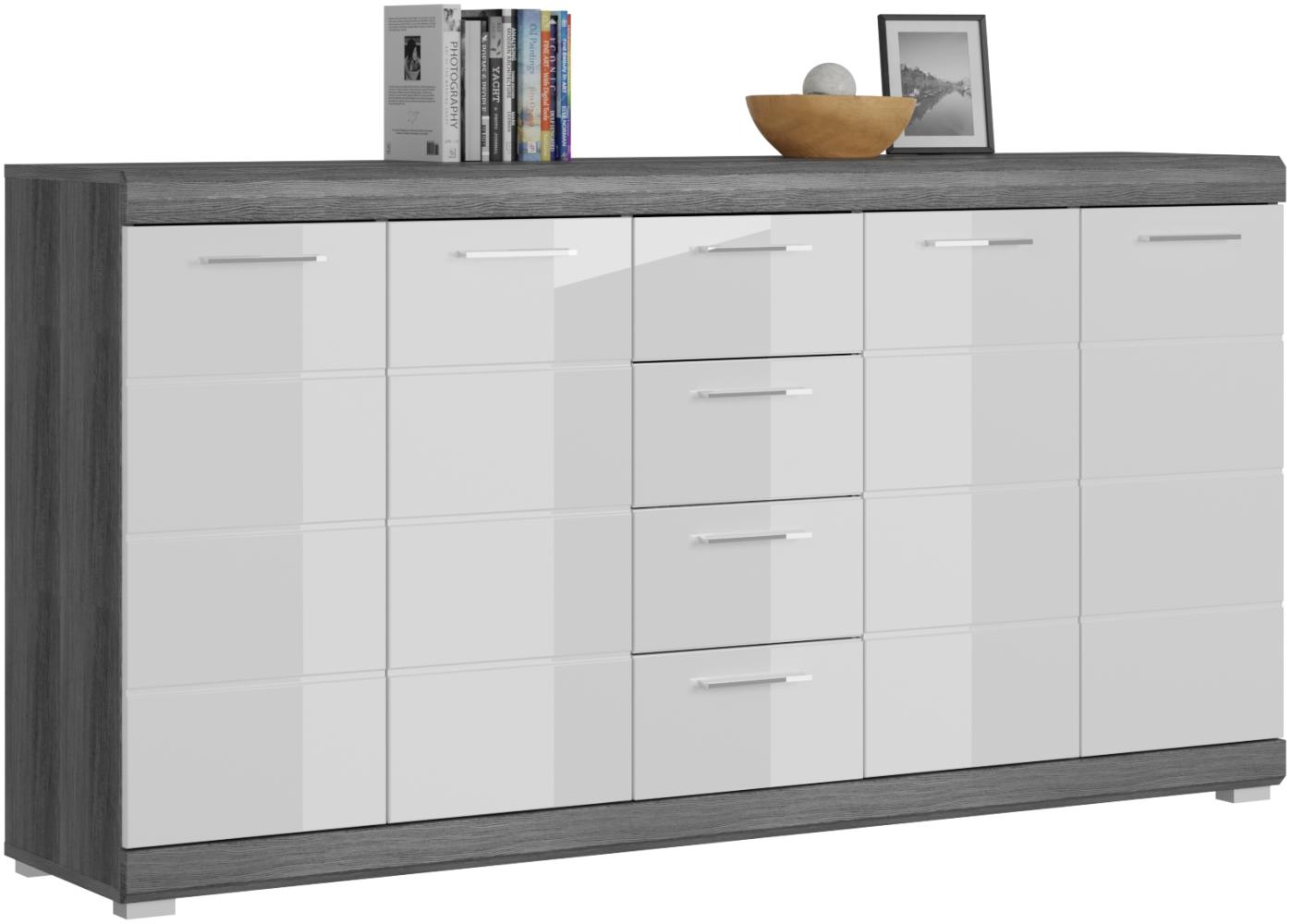 Sideboard >Sandusky< in rauchsilber/weiß hochglanz - 165x85x37cm (BxHxT) Bild 1