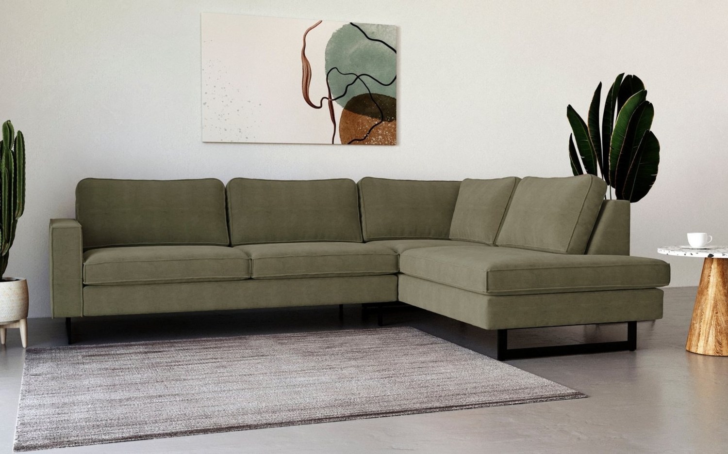 Places of Style Ecksofa Pinto, 290 cm, Ottomane links / rechts, Cord, Feincord, Luxus-Microfaser Leder und Chenille Bild 1