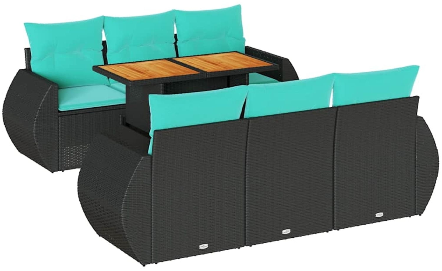 vidaXL 7-tlg. Garten-Sofagarnitur mit Kissen Schwarz Poly Rattan 3327221 Bild 1