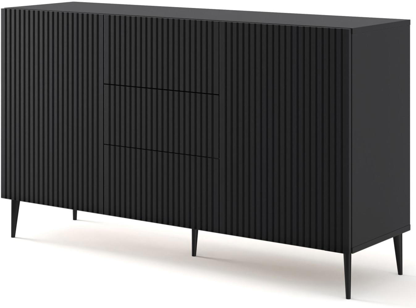 Domando Sideboard Moneglia M1 Klassisch Breite 150cm, Push-to-open-Funktion, besondere Fräsoptik, schwarze Füße in Schwarz Matt Bild 1