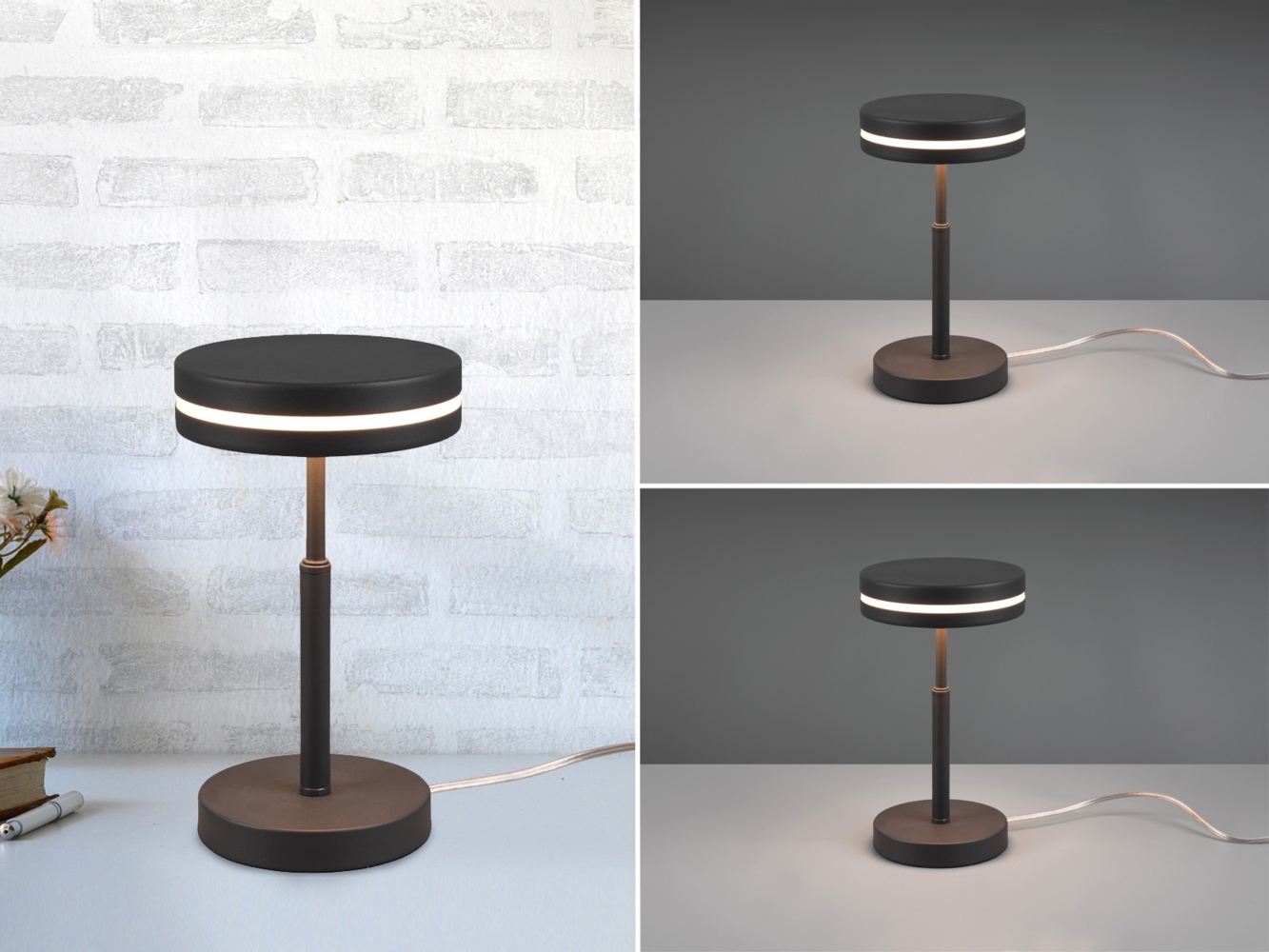 2-er Set kleine LED Tischleuchten rund, Anthrazit, Höhe 25cm Bild 1