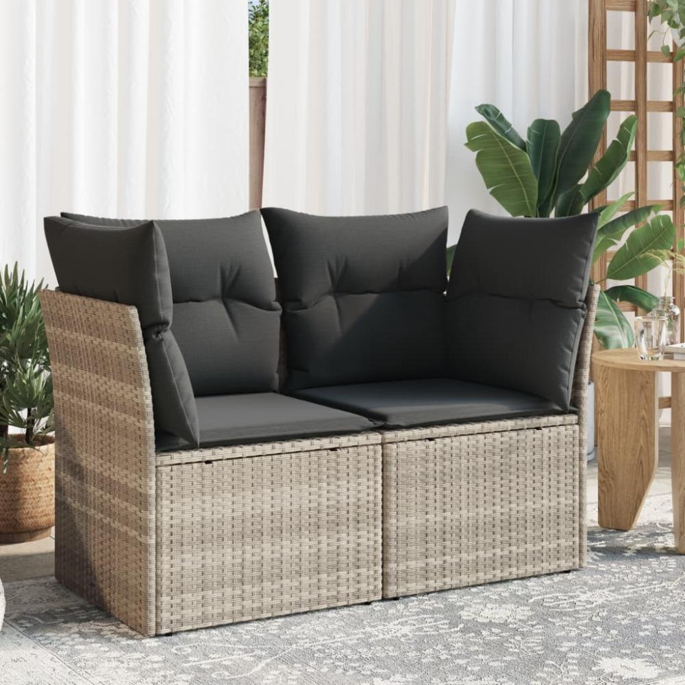 vidaXL Gartensofa mit Kissen 2-Sitzer Hellgrau Poly Rattan 366176 Bild 1