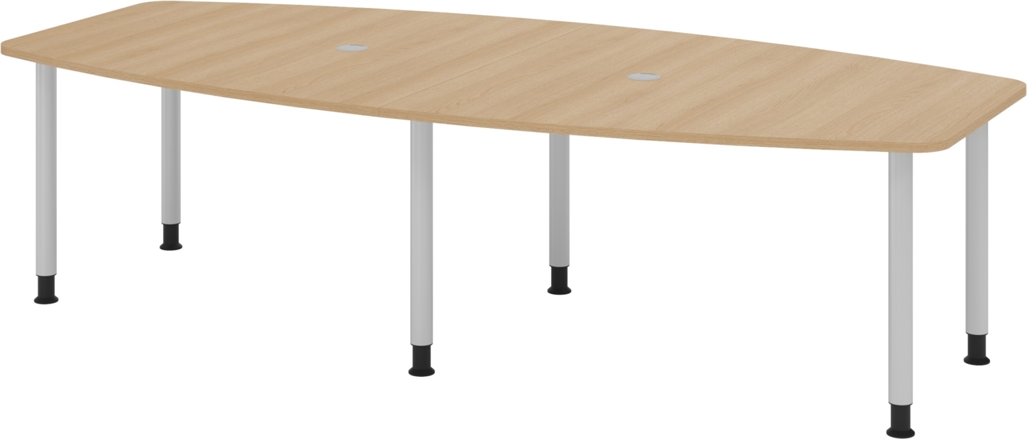 bümö Konferenztisch oval 280x130 cm großer Besprechungstisch in Eiche, Besprechungstisch mit Gestell in silber, Meetingtisch für 10 Personen, XXL-Tisch für Besprechungsraum & Meeting, KT28C-E-S Bild 1