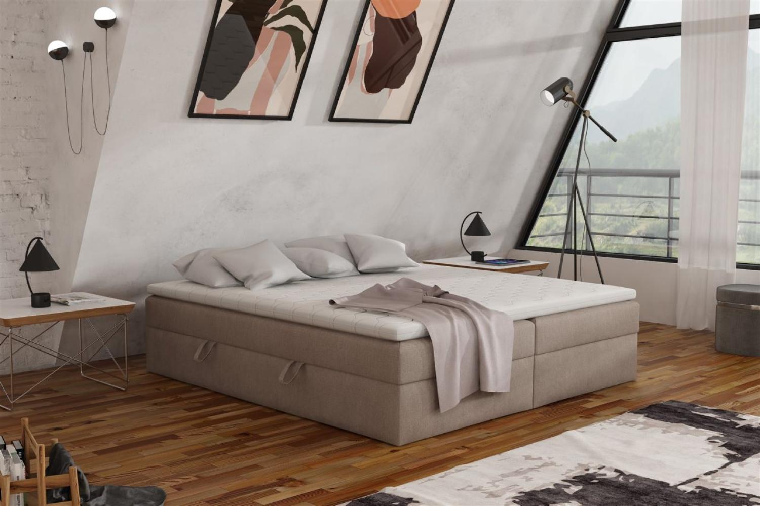 Boxspringbett Schlafzimmerbett ANTONY 140x200cm Stoff Cappuccino inkl. Bettkasten Bild 1