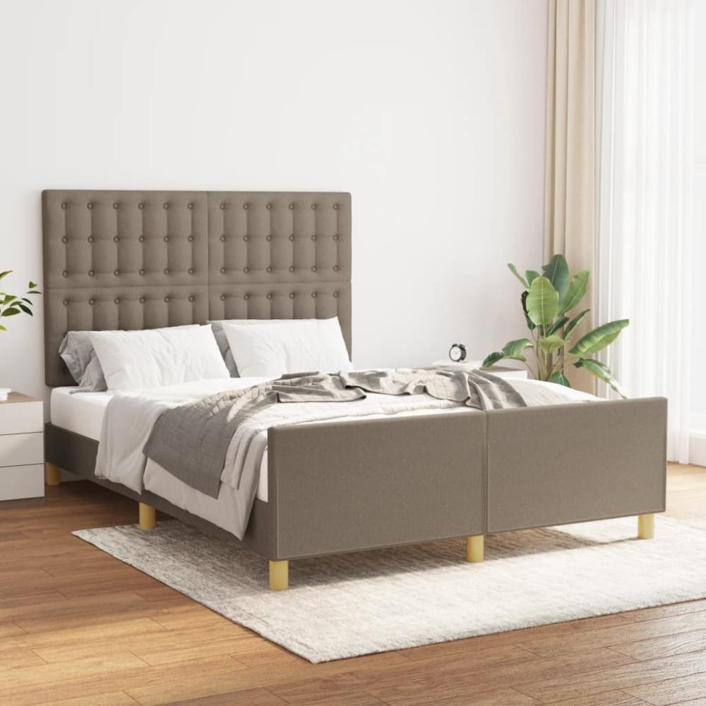 Doppelbett mit Kopfteil Stoff Taupe 140 x 190 cm Bild 1