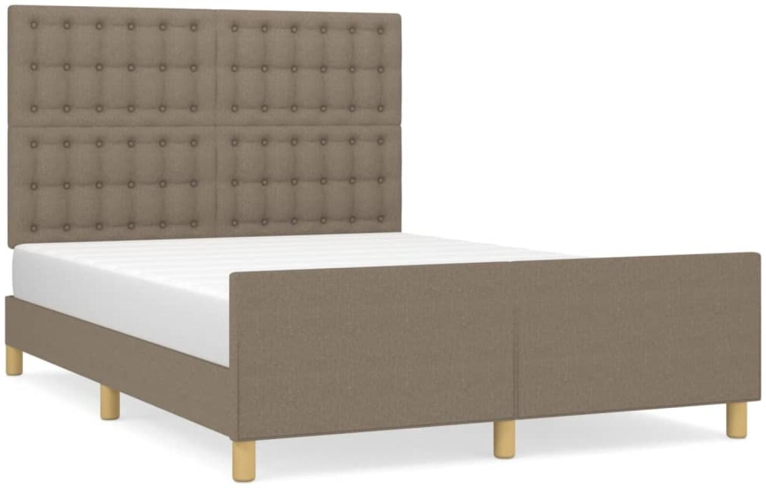 Doppelbett mit Kopfteil Stoff Taupe 140x190 cm Bild 1