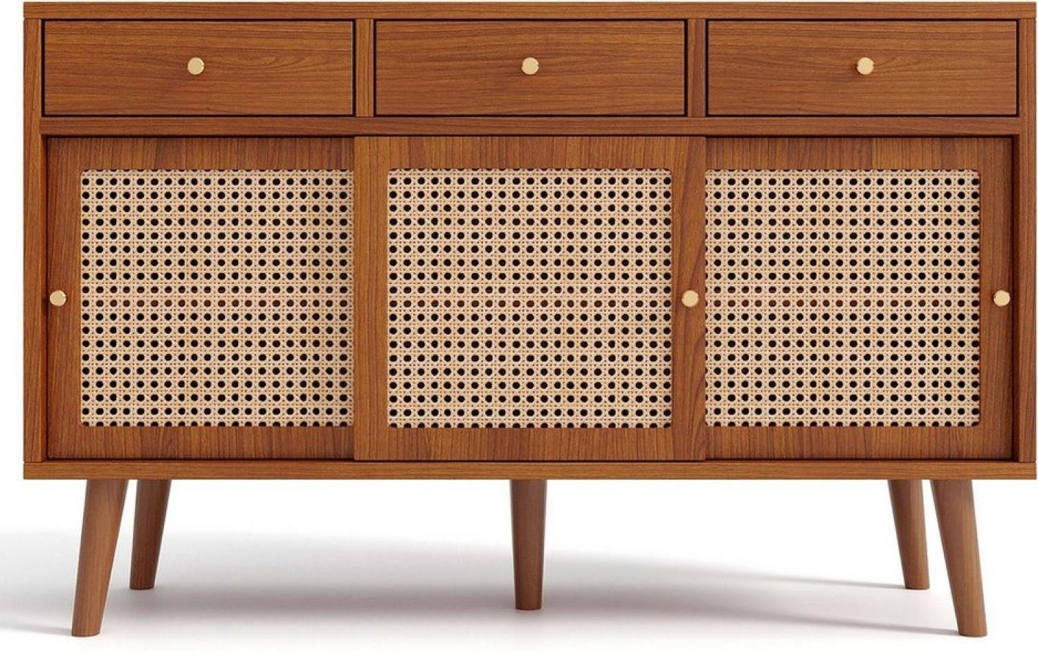 Sweiko Sideboard (mit 3 Schubladen und 3 Rattan-Schiebetüren), 120x 40x78cm Bild 1