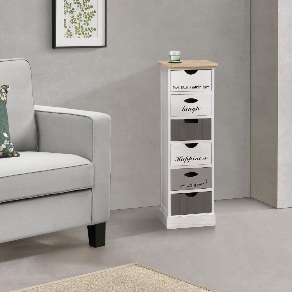 Kommode Salo 'Happy Day' mit 6 Schubladen 91 x 29 x 27 cm Weiß mit Grau [en. casa] Bild 1
