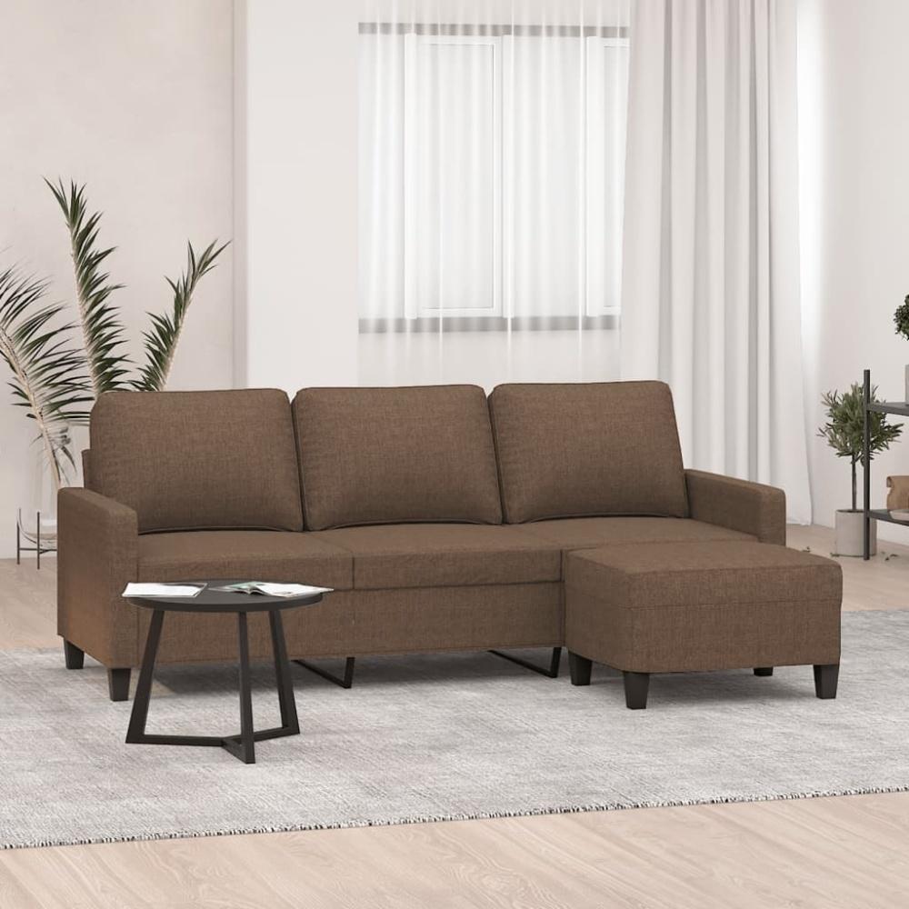 vidaXL 3-Sitzer-Sofa mit Hocker Braun 180 cm Stoff 3201040 Bild 1