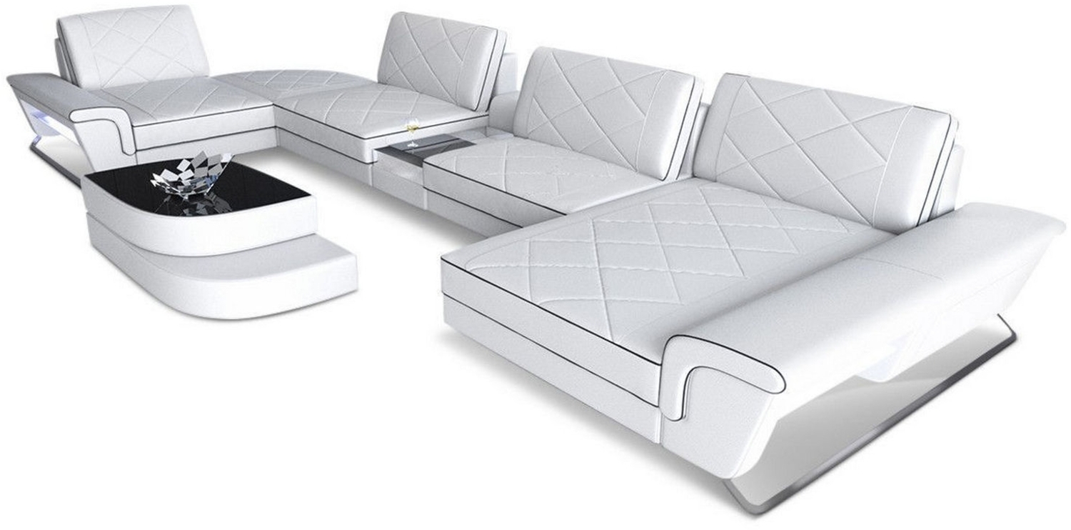 Sofa Dreams 'Bari U' Wohnlandschaft, Weiß / Schwarz, Ledermix, 89 x 243 x 456 cm, Rechts Bild 1