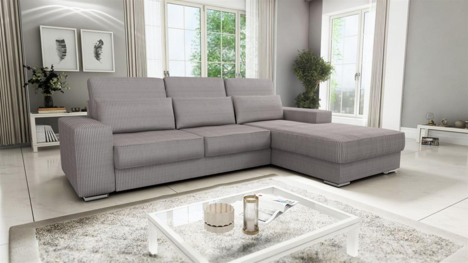 Ecksofa Sofa NEVIO Stoff Scala Graubraun Ottomane Rechts Bild 1
