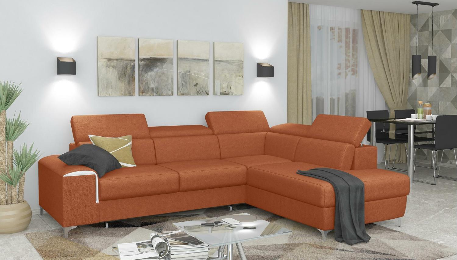 Stylefy Caio Ecksofa Orange Velours Bild 1