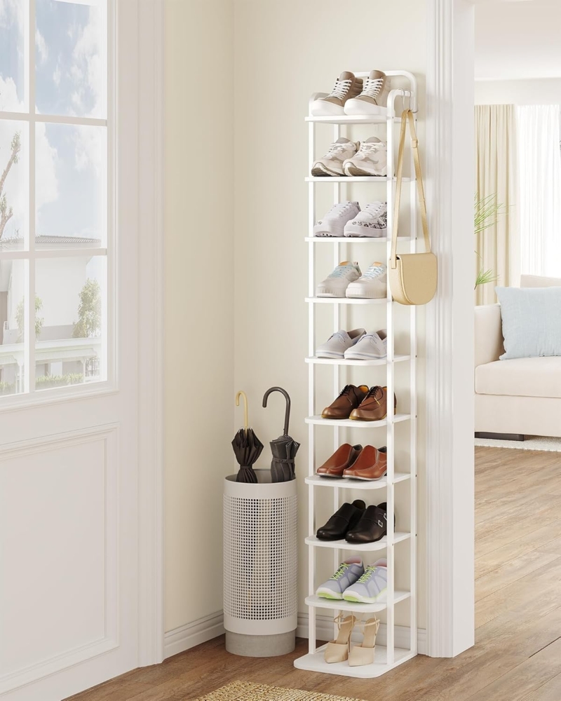 Vertikales Schuhregal, 10-Stöckige Schuhregale, Schuhturm Für Kleine Räume, Freistehend, Verstellbar, Platzsparend, Weiß Bild 1