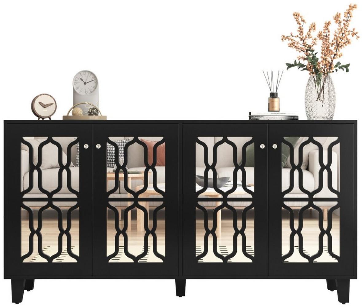 Merax Sideboard mit Spiegelelementen und geometrischem Trellis-Muster, Kommode mit Spiegelfront,Anrichte mit großem Stauraum,Breite:160cm Bild 1