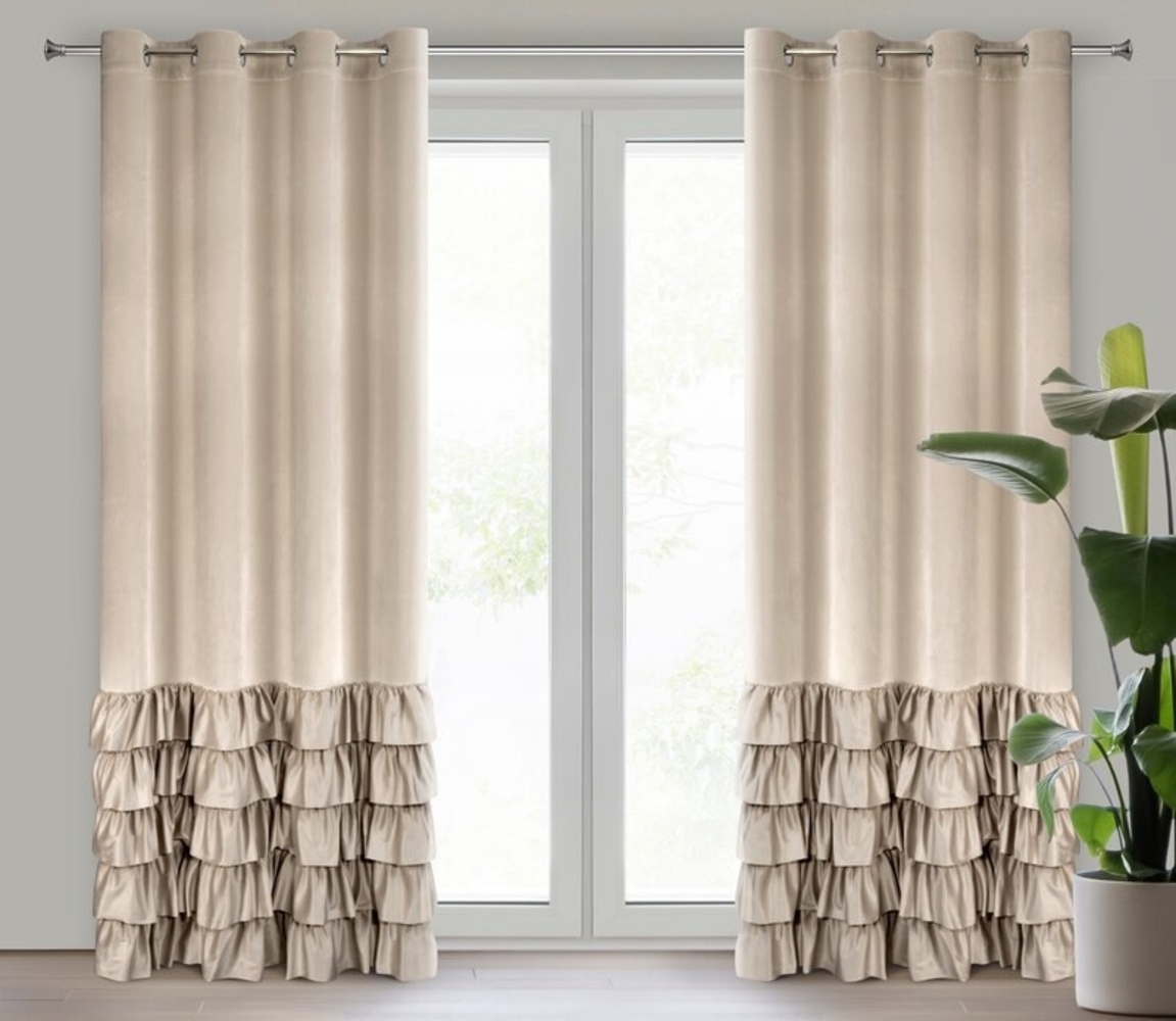 Vorhang DANI mit Rüsche Velours Samtvorhänge beige 140x250 cm Ösen Bild 1