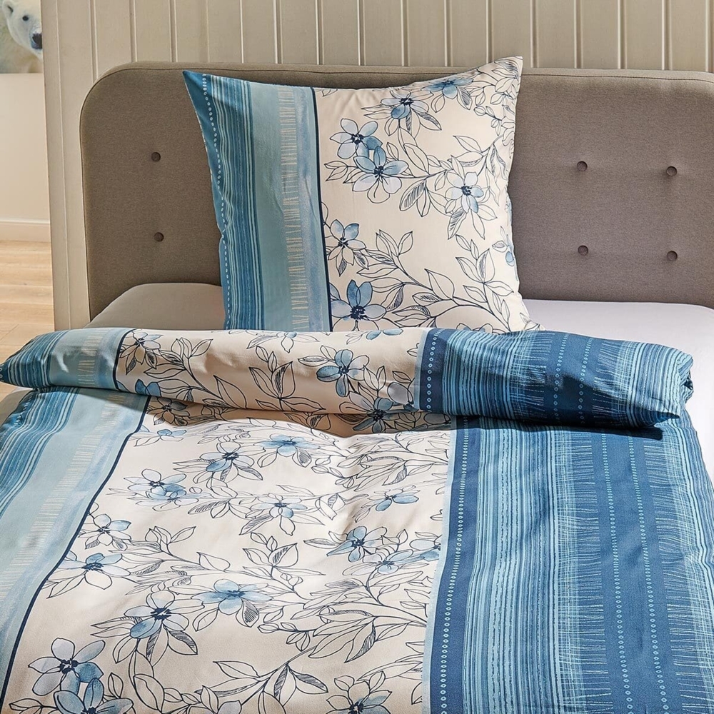 Traumschlaf Soft-Touch Mikrofaser Bettwäsche Fiori blau|155x220 cm + 80x80 cm Bild 1