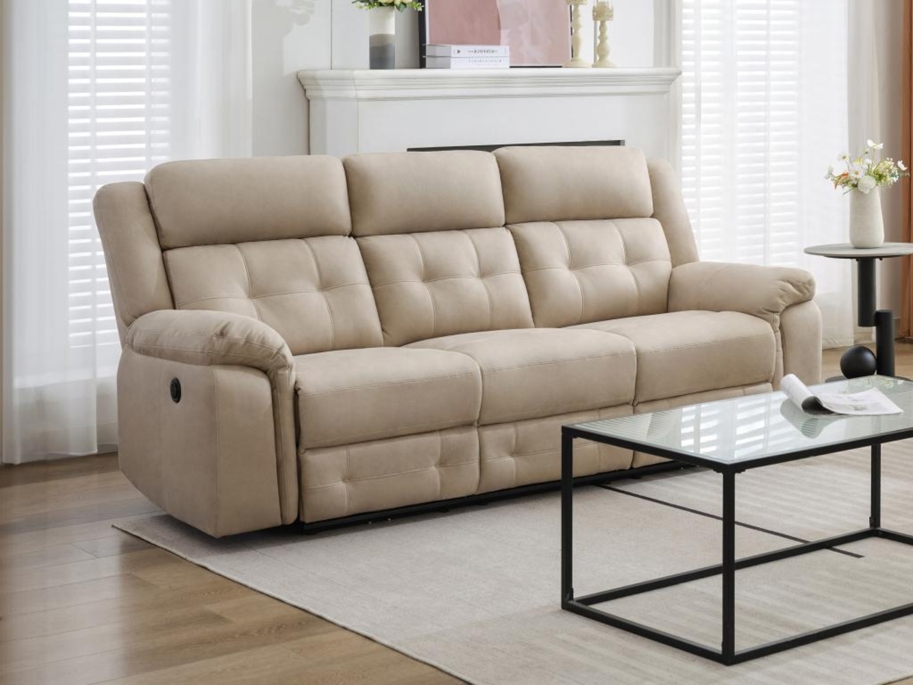 Vente-unique - Relaxsofa 3-Sitzer elektrisch - Mikrofaser - Beige - ORTIANO Bild 1