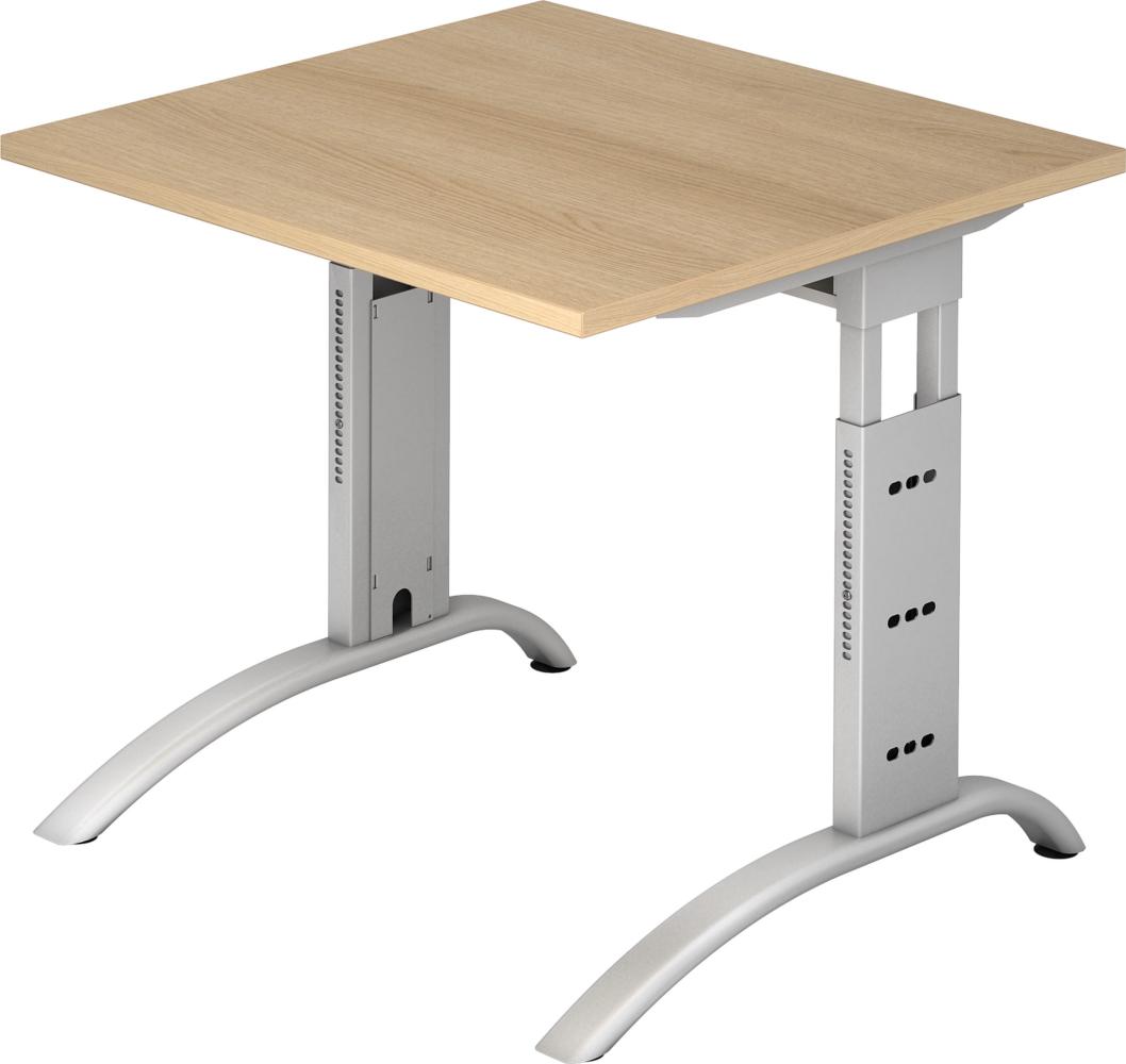 bümö manuell höhenverstellbarer Schreibtisch 80x80 cm in Eiche - PC Tisch höhenverstellbar & klein, höhenverstellbarer Tisch Büro, kleiner Computertisch verstellbar, F-Serie, FS-08-E-S Bild 1