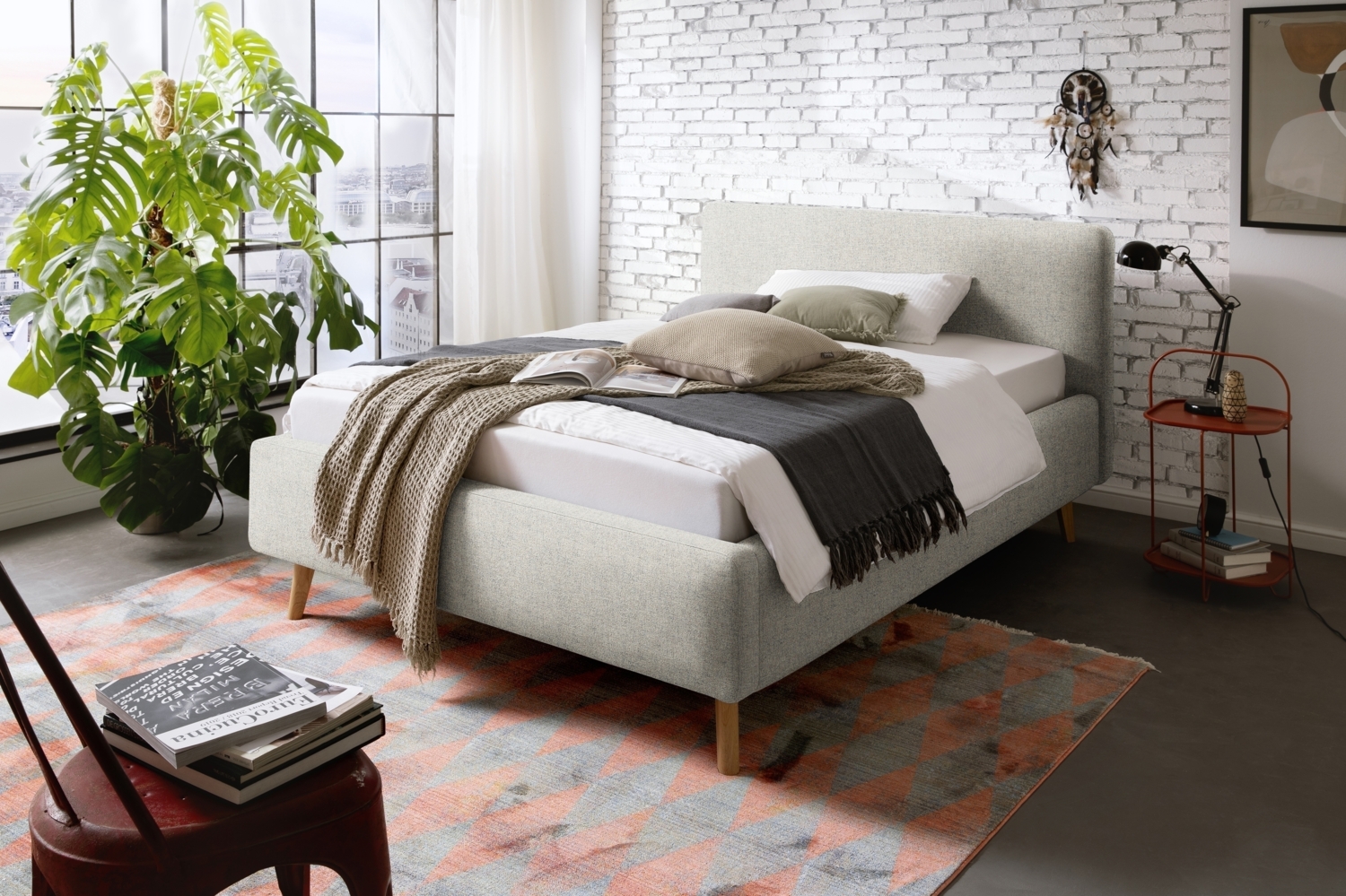 Polsterbett >Mattis mit BK< Liegefläche 140x200 cm, Hevre beige, Stellmaß: 161x105x218cm (BxHxT) Bild 1