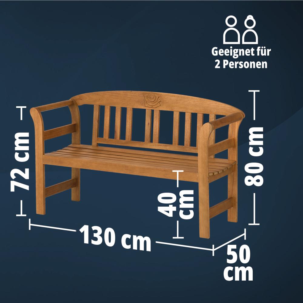 KHG Holzbank Garten aus Eukalyptusholz, Holzbank 2 Sitzer aus massiven & rustikalen Echtholz, Sitzbank Holz Outdoor für Garten, Balkon & Terrasse, Holzbank mit Gravur von Blüte, Gartenbank wetterfest Bild 1