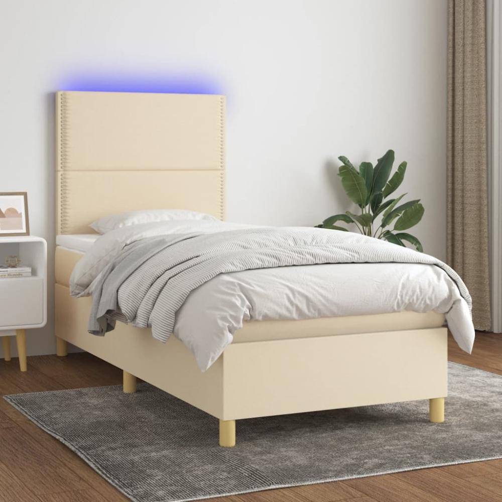 vidaXL Boxspringbett mit Matratze & LED Creme 90x190 cm Stoff 3135322 Bild 1