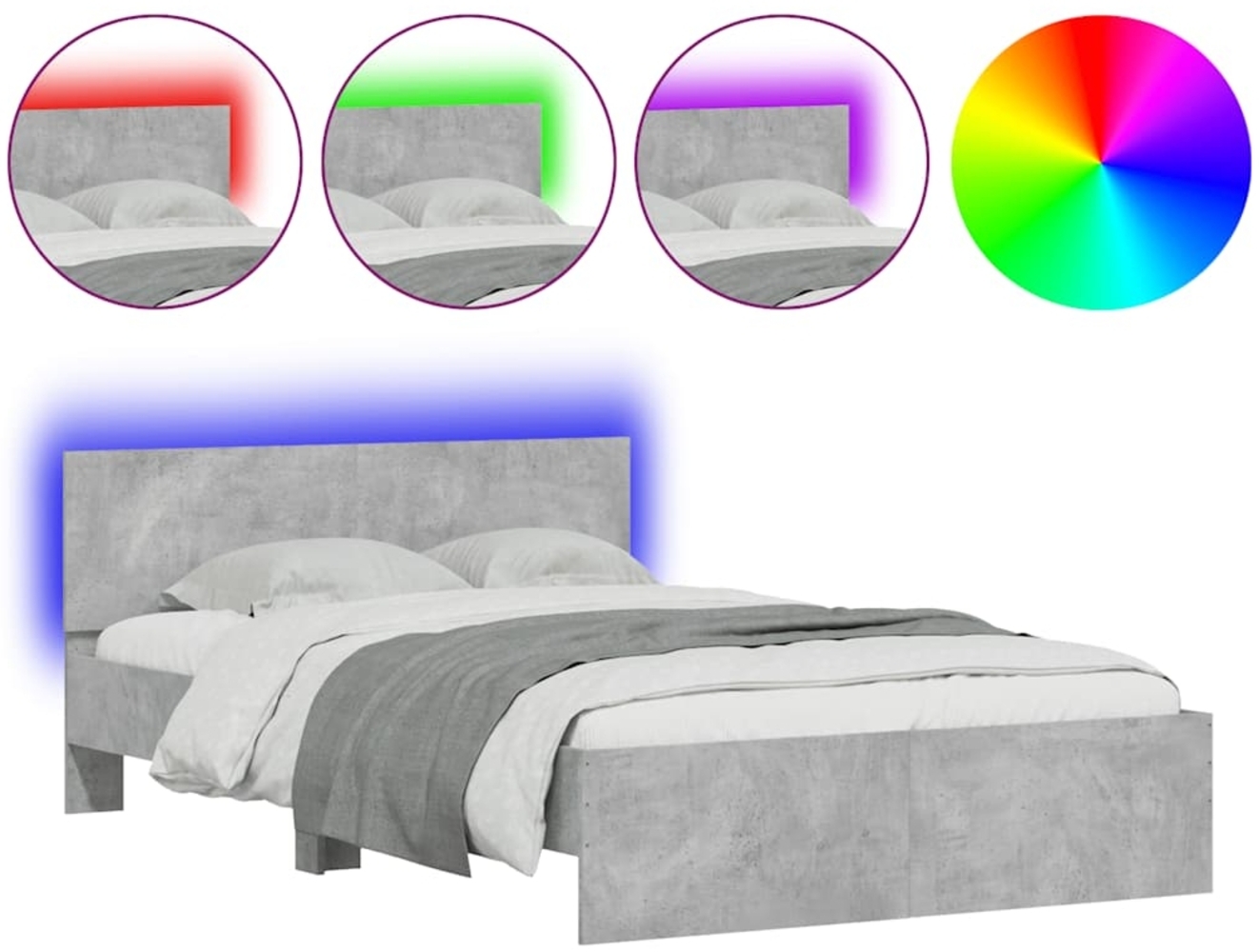 vidaXL Bettgestell mit Kopfteil LED-Beleuchtung Betongrau 140x190 cm 3207626 Bild 1