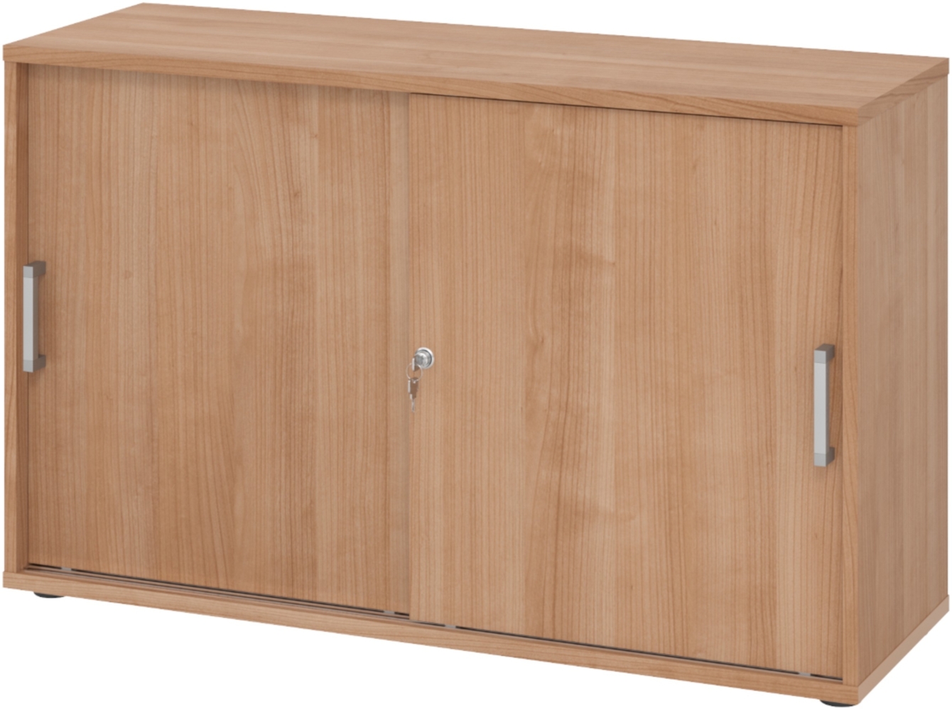 bümö Schiebetürenschrank 2OH - Aktenschrank abschließbar, Sideboard Schrank mit Schiebetüren in Nussbaum, Chromgriff - Büroschrank aus Holz mit Schiebetür, Büro Kommode für Ordner & Co, 1752S-N-N-CE Bild 1