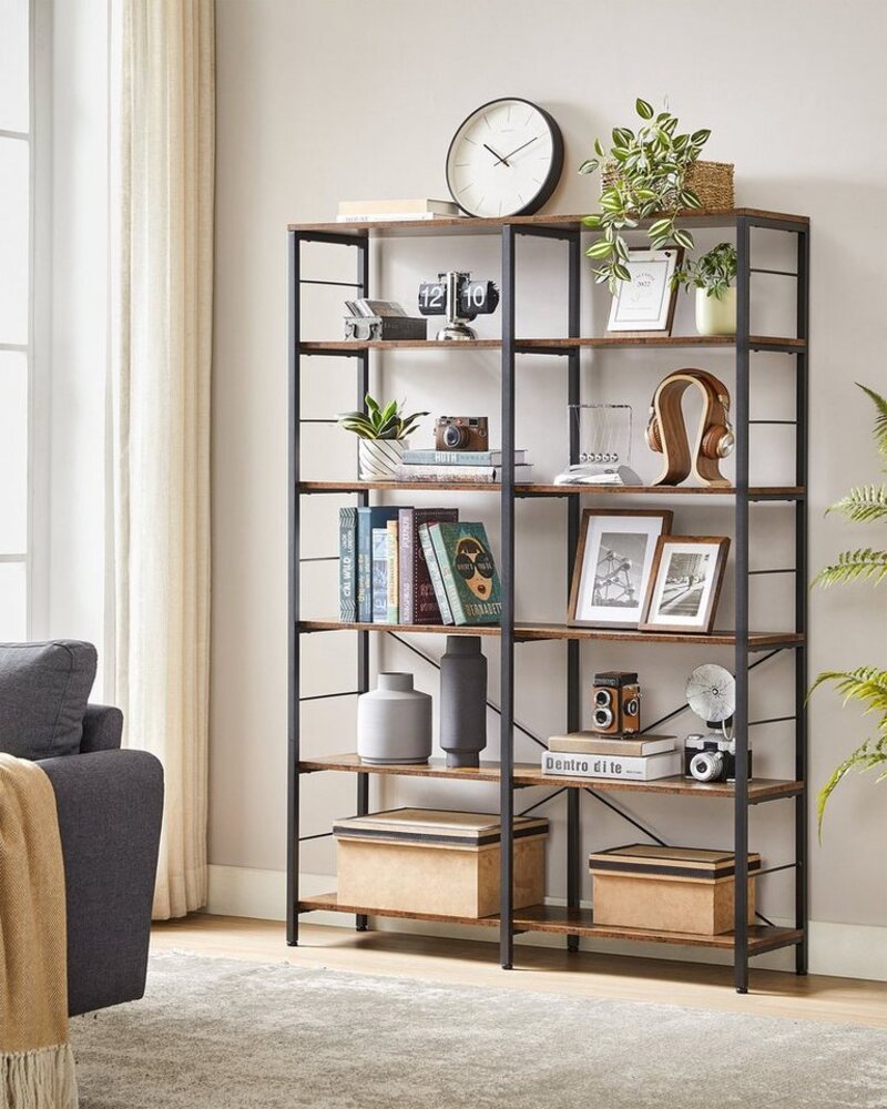 VASAGLE Bücherregal, Standregal mit 4 Ebenen, 30 x 120 x 109,4 cm, Industrie-Design, für Wohnzimmer, Arbeitszimmer Bild 1