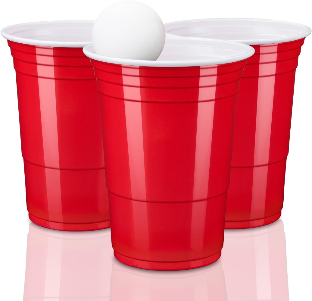 TRESKO Rote & Blaue Partybecher, 100 Stück + 12 Bälle, Beer Pong Cups Bild 1